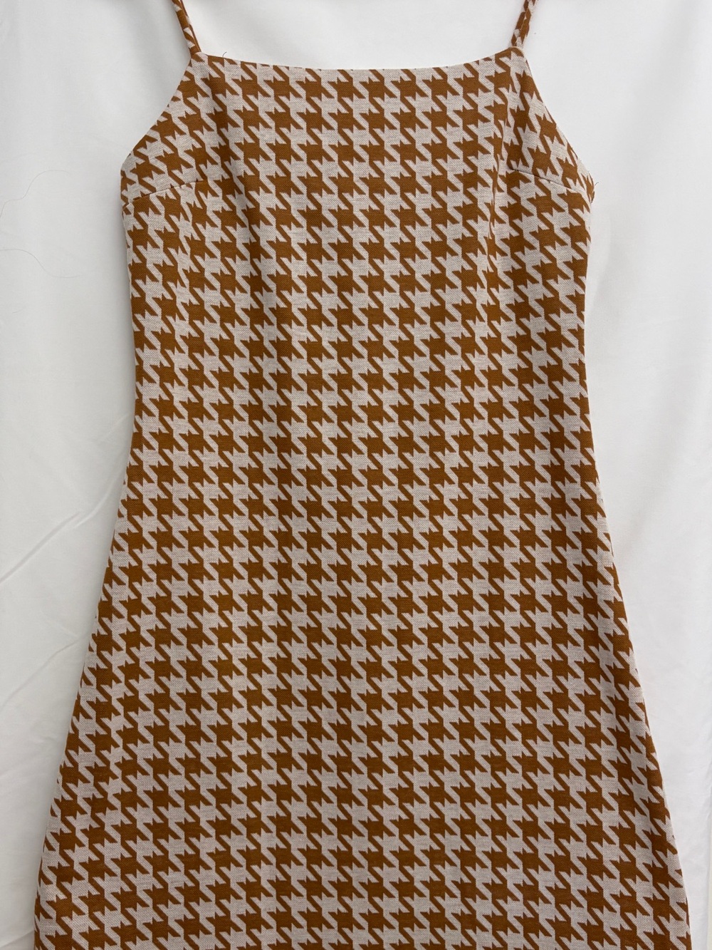 Altar'd State Brown & Cream Houndstooth Slip Mini Dress